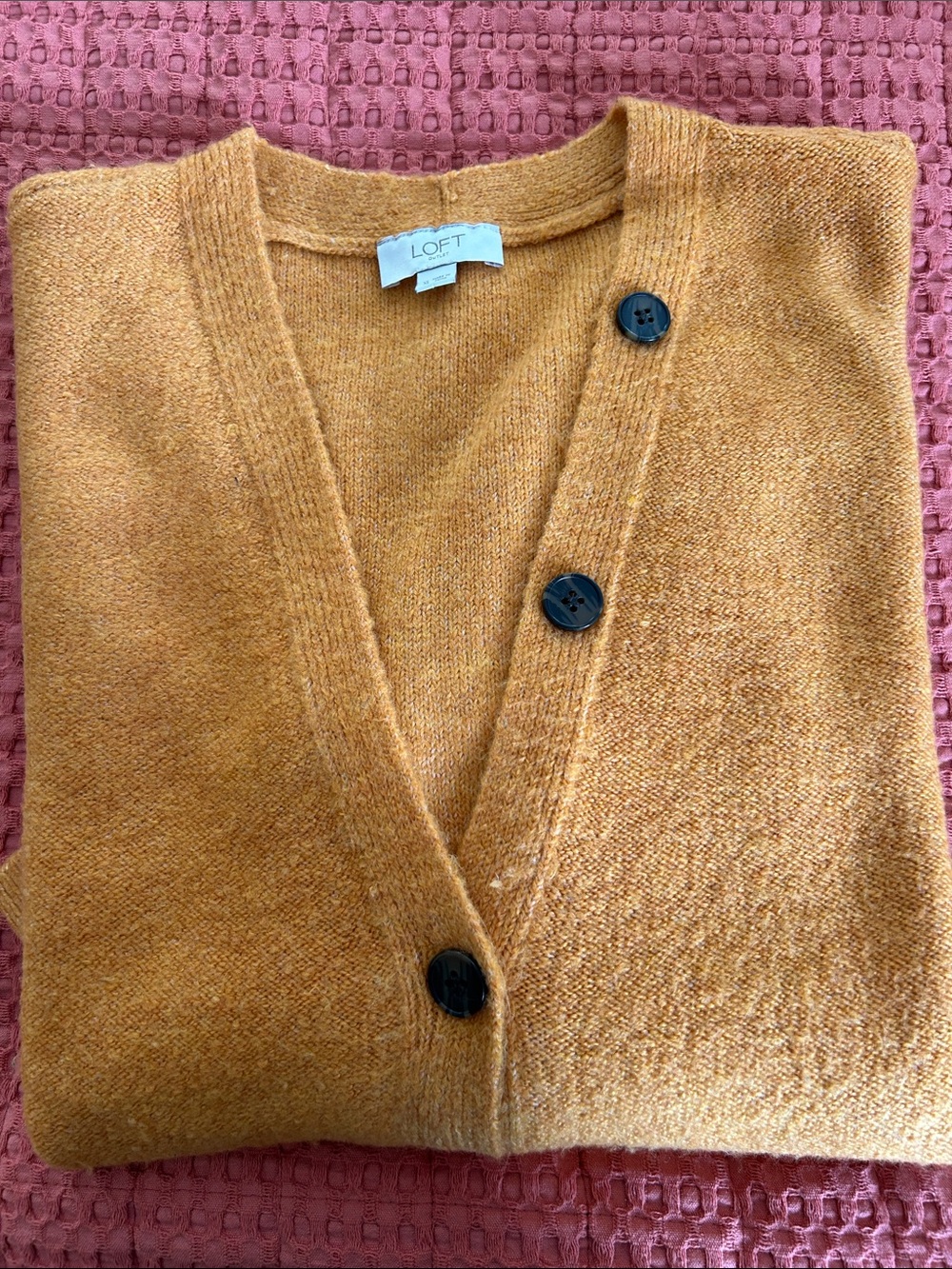 LOFT Women's Warm Yellow V-Neck Button Cardigan - Picture 7 of 7
